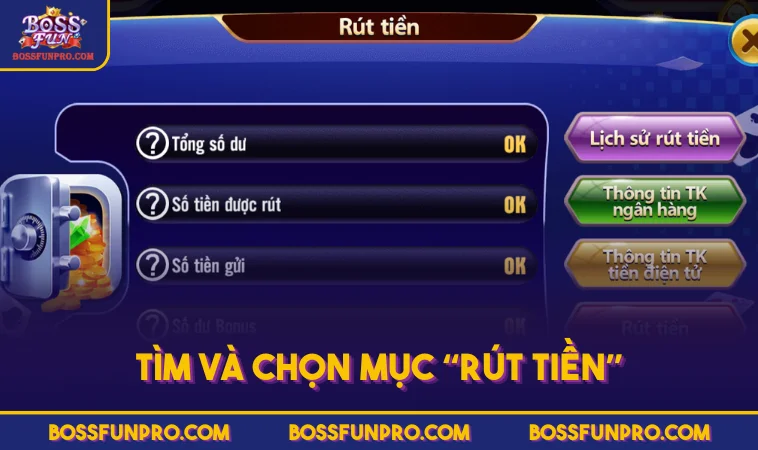 Tìm và chọn mục “rút tiền”
